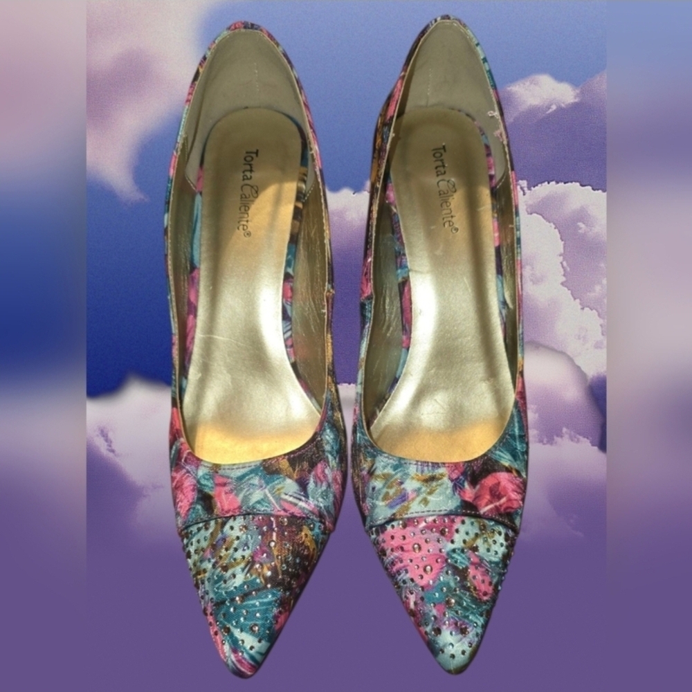 Elegant Floral Print Women's Heels - Picture 2 of 7